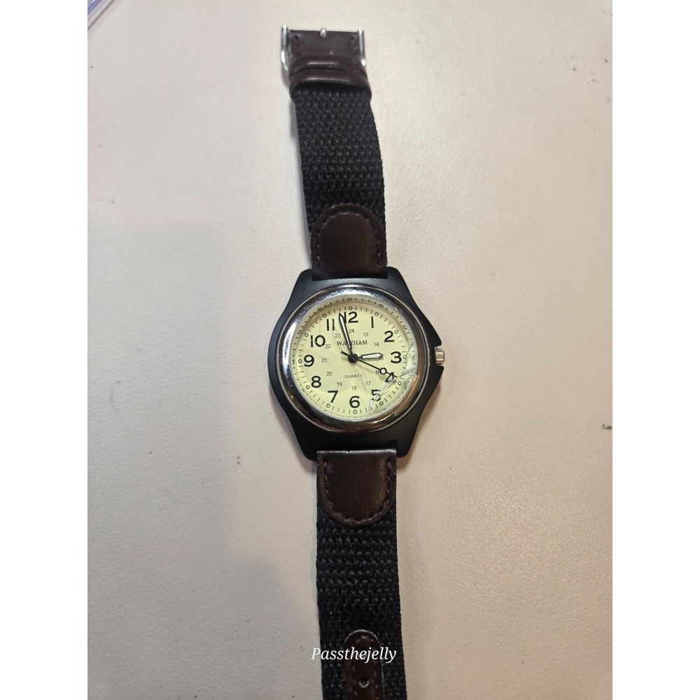 Waltham WTH15 Men's Field Watch Cream Dial Black Case Quartz Canvas Strap